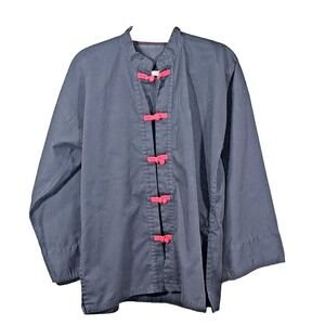 Century Martial Arts Jacket Mens Black‎ Red Frog Button Kung Fu Top RN 64995